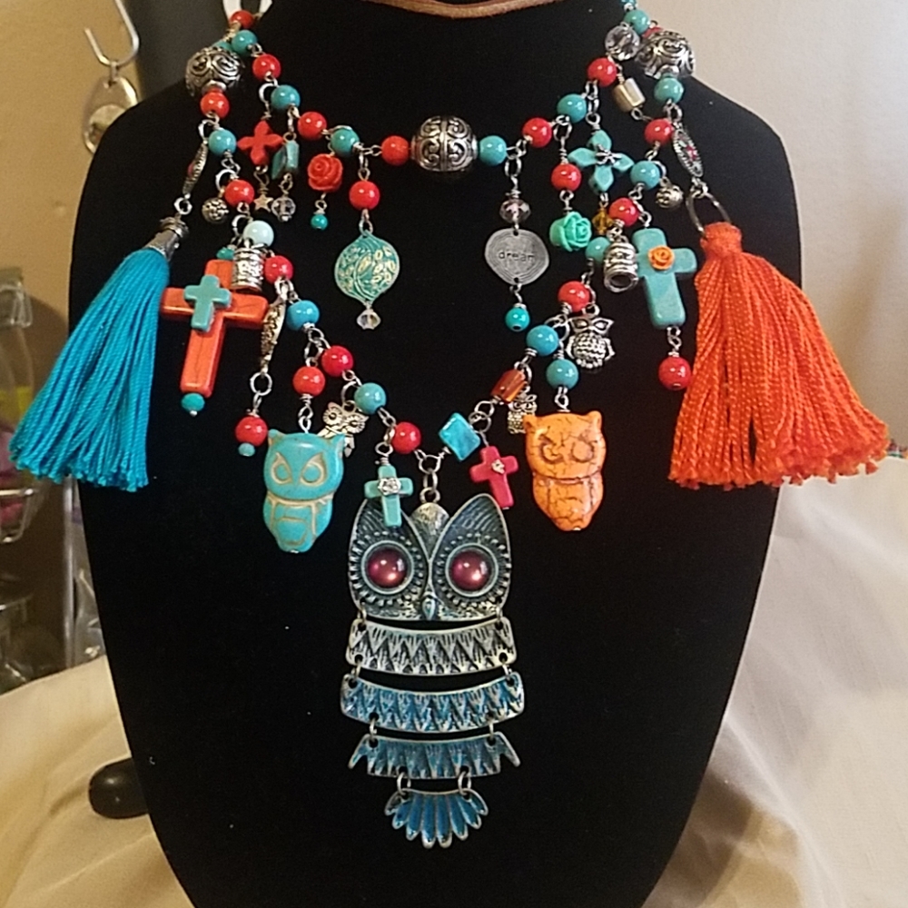 Layered Necklace with Owls
